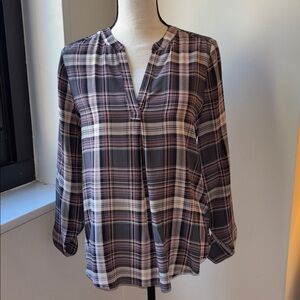 Joie Pink Gray White 3/4 Sleeve Buttoned Silk Blouse Sz S